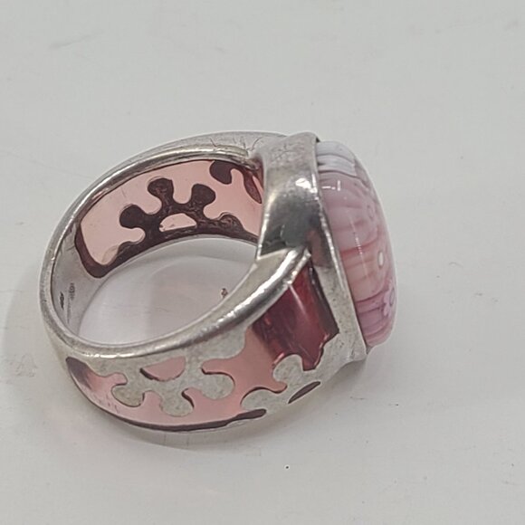 alan  K Sterling Silver 925 ring Pink floral Millifiori Glass Flower Ring - Picture 5 of 9